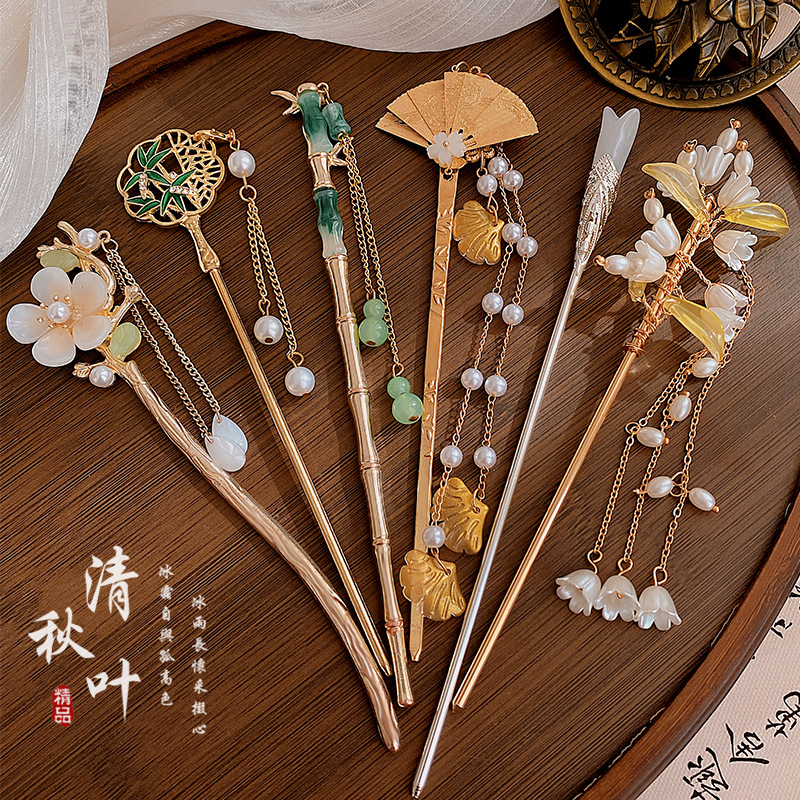 tassel antiquity hair clasp han chinese clothing hair accessories new chinese style updo pin high sense headdress national fashion wooden hair clasp hair clasp