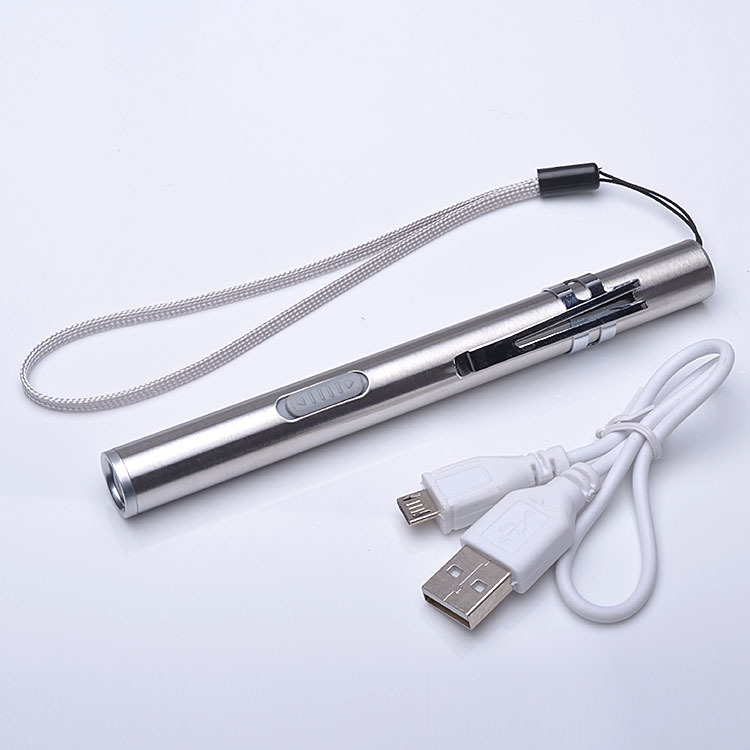 USB Charging Mini Flashlight Nurse Pupil Pen Port Ear and Nose Check Flashlight Stainless Steel Flashlight Wholesale