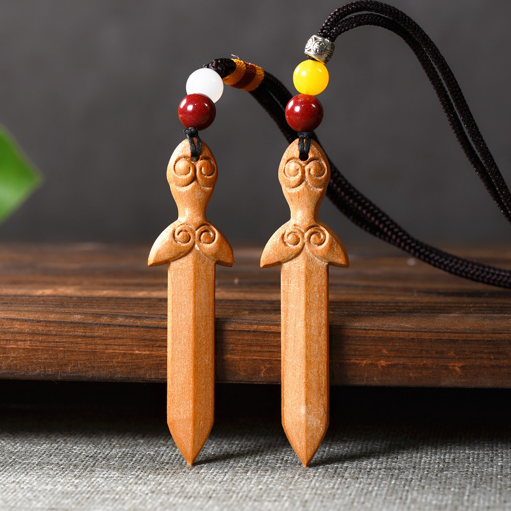 桃木剑桃木挂件平安桃木剑桃木车挂随身朱砂吊坠免费刻字