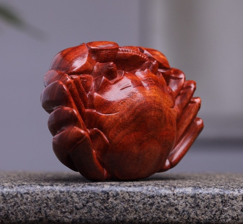 赞比亚血檀 八方螃蟹 木雕木质小摆件居家摆件