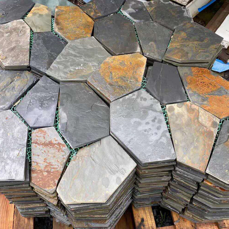 天然青石板冰裂纹地砖庭院花园别墅外墙砖碎拼不规则网贴石文化石