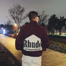 高街rhude万宝路药丸复古拉链拼接夹克外套嘻哈宽松美潮休闲撞色