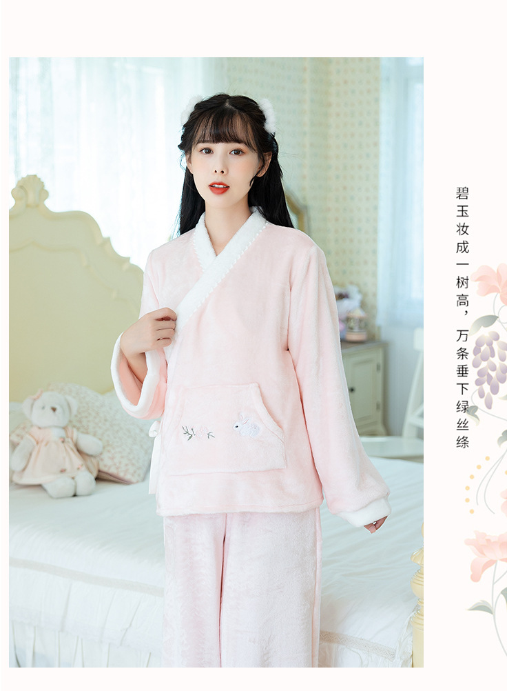 5618实拍 原创冬装汉服绣花睡衣 改良汉元素珊瑚绒家居服保暖睡衣