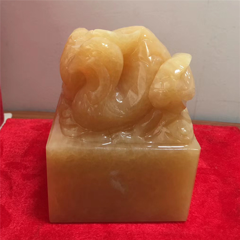 凤凰摆件印章玉玺 米黄玉凤印古风玉玺篆刻工艺品摆设