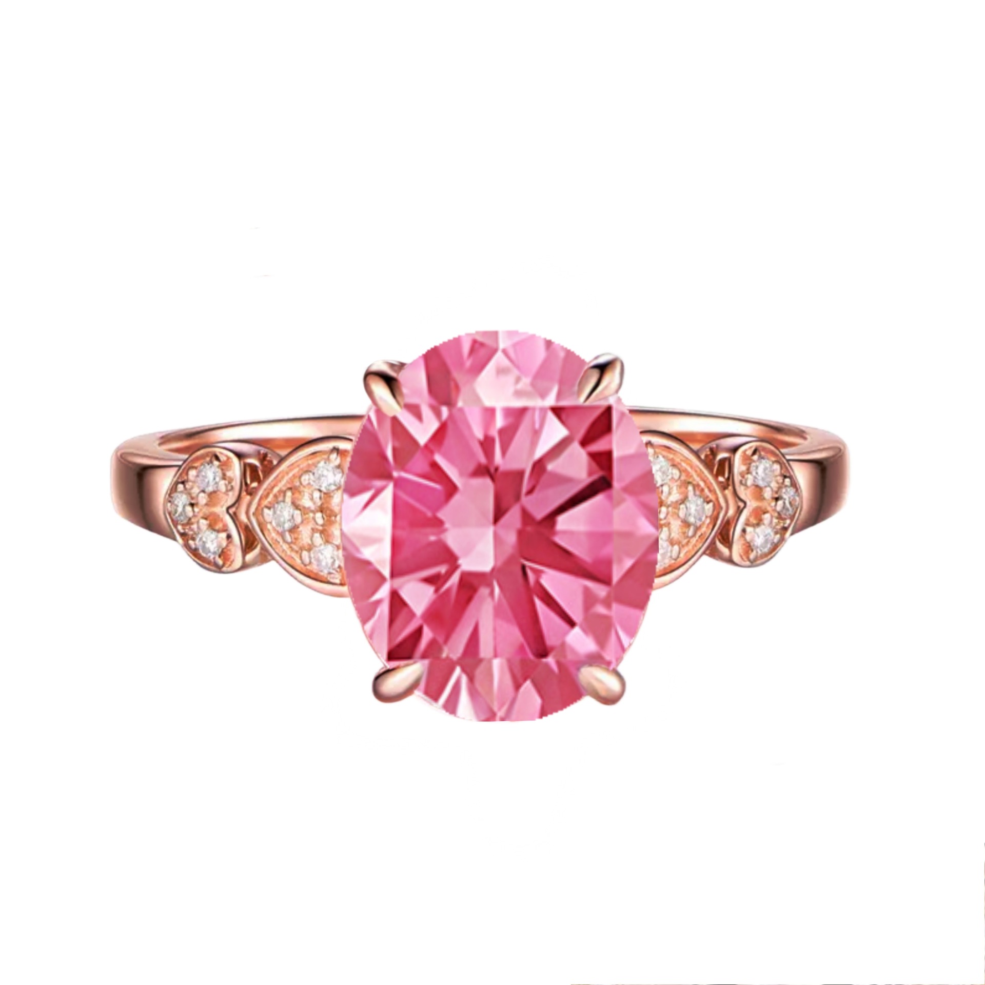 豪华款贵妃时尚仿天然红钻粉水晶摩根石戒指镀18k镶嵌彩宝钻戒指