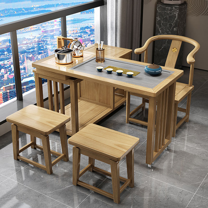 阳台茶桌家用小茶台移动椅组合新中式可旋转茶台可折叠可一件代发