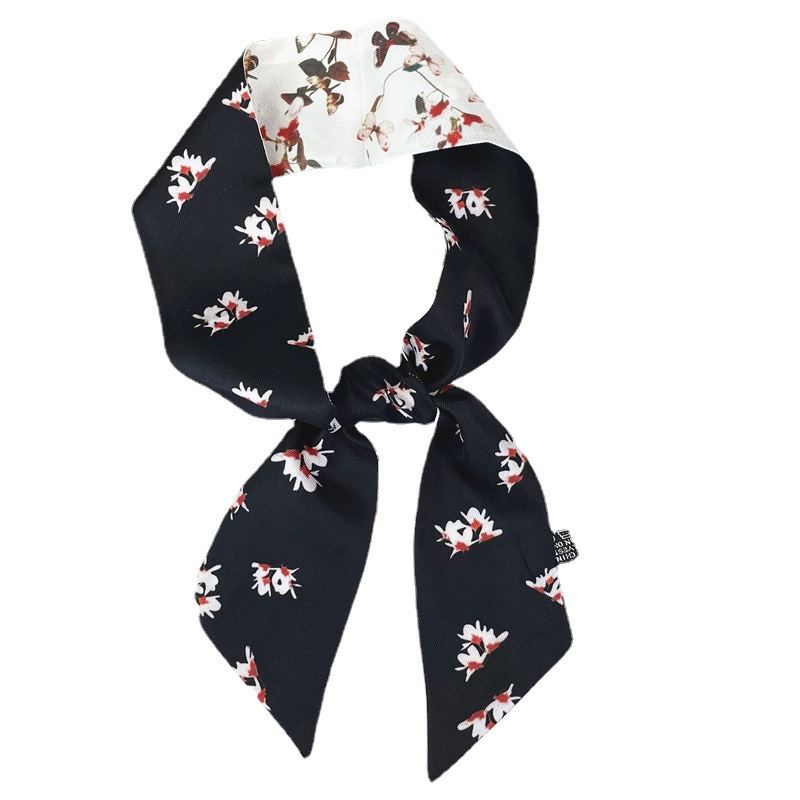 New Flower Animal Thin Narrow Strip Small Silk Scarf Female Hair Band Decorative Scarf Long Bar Tied Bag Belt Wholesale