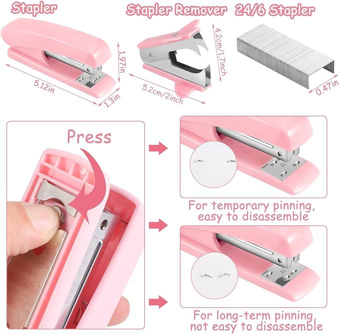 Cross-Border Direct Supply Pink Stapler Stationery Set Seven-Grid round Pen Holder Scissors Nail Puller Ruler Office Combination