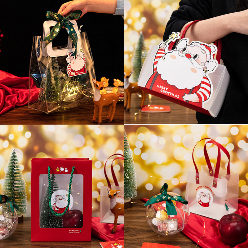 圣诞节平安夜苹果盒糖果礼物袋手提礼品盒圣诞老人pp磨砂半透明袋