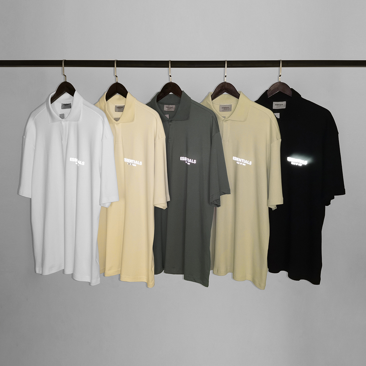 fog essentials复线反光潮牌宽松短袖字母印花polo衫t恤一件代发