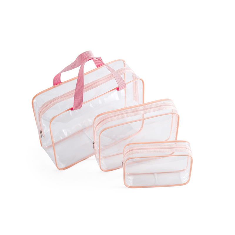 High Quality Travel Waterproof Three-Piece Cosmetic Bag Pvc Transparent Small Portable Makeup Toiletries Storage Bag