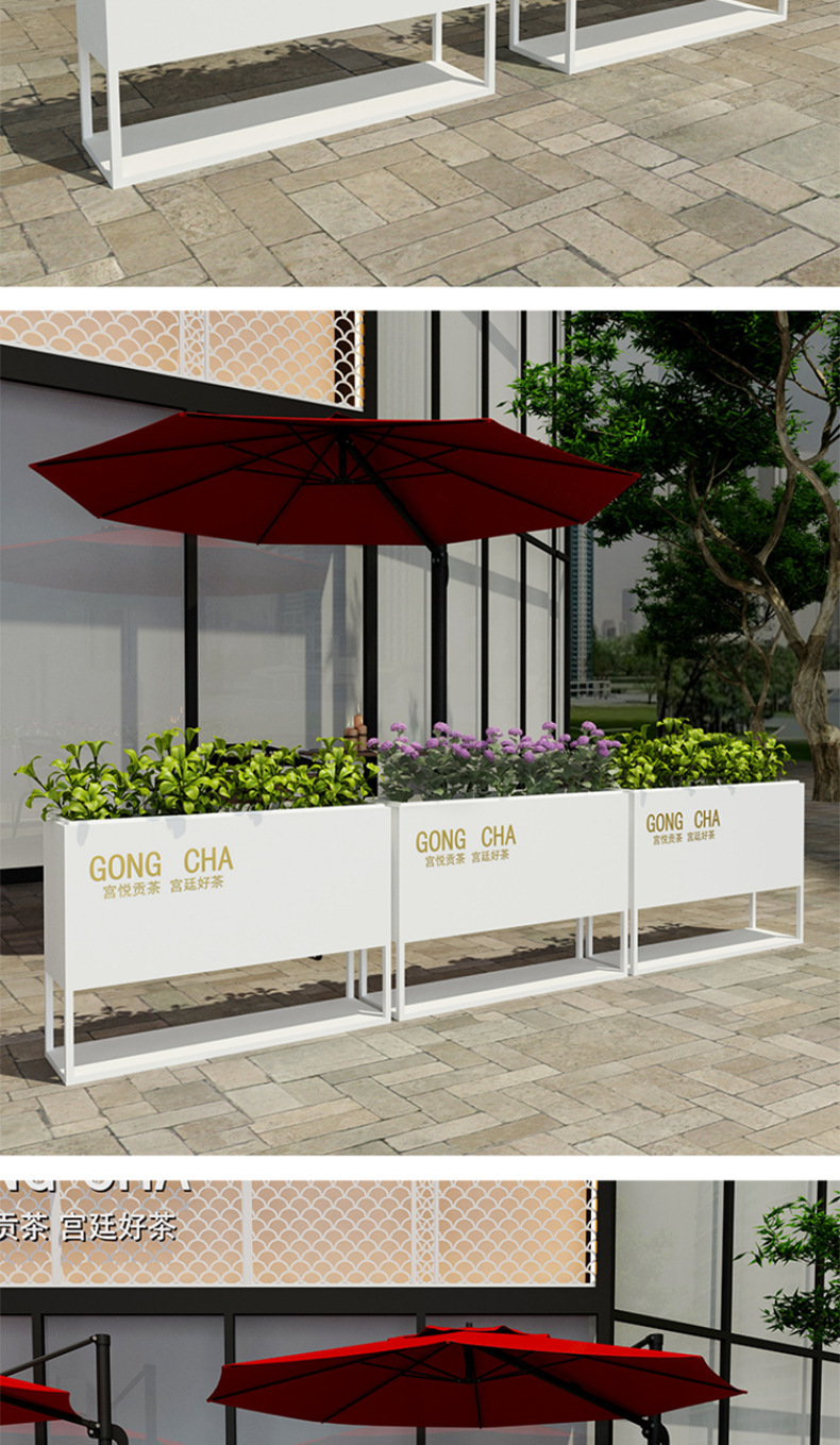 户外简约铁艺花箱室外商场步行街外摆花槽隔断庭院花园落地种植箱