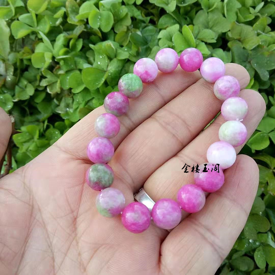 玉器精美玉器桃花玉手串 玉石时尚女红绿宝手串 桃粉手链厂家批发