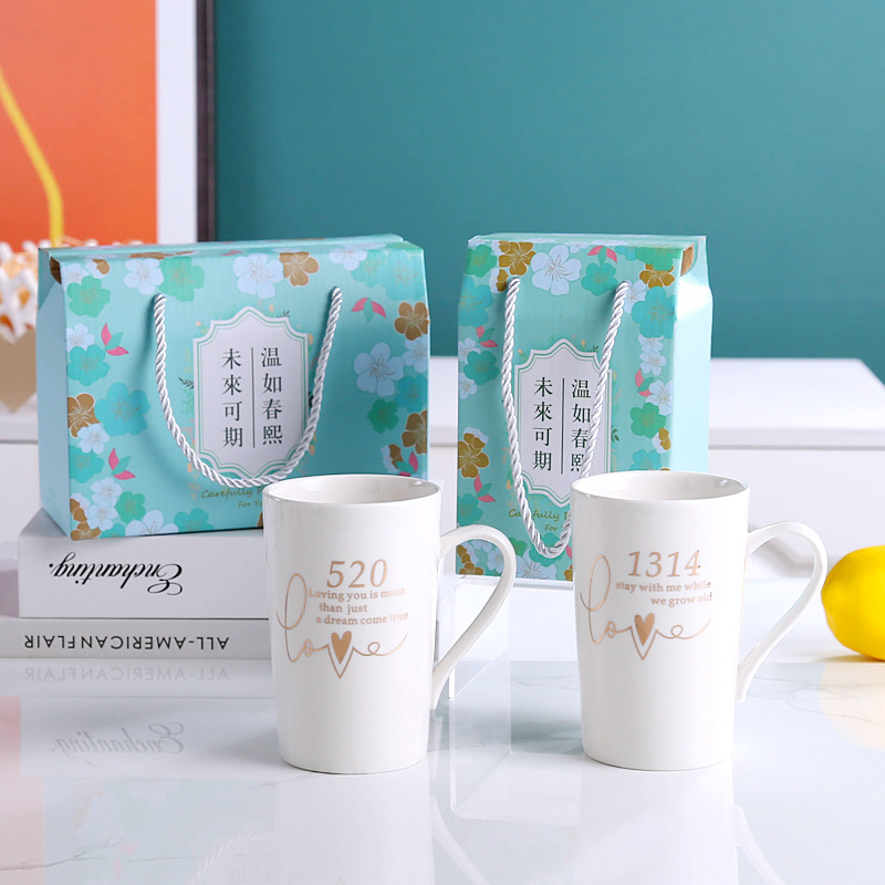 New May Day Gold Jewelry Gift Cup 520 Ceramic Cup Couple's Cups Mug with Hand Gift Coffee Cup