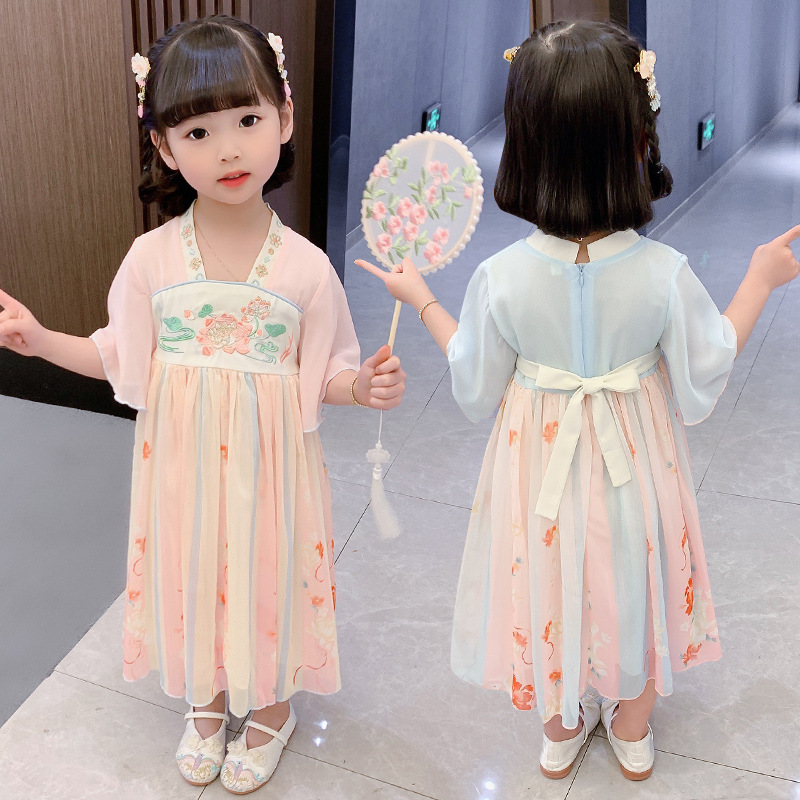2023 Summer Children's Clothing Chinese Style Girls' Han Chinese Costume New Children Lotus Flower Children's Fairy Han Dress