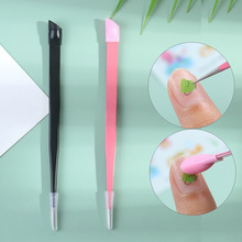1PC 2 Heads Straight Nail Tweezers With Silicone Pressing跨