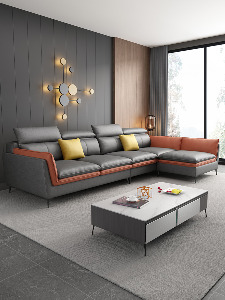 免洗科技布沙发客厅现代简约轻奢小户型北欧乳胶贵妃双色布艺沙发