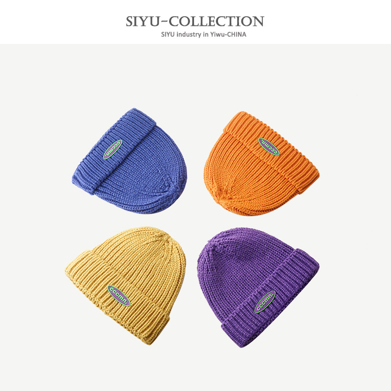 Simple Ins Style Rubber Letters Woolen Cap Women's Winter Street Hip Hop Style Knitted Hat Korean Style Beanie Hat Men's Fashion