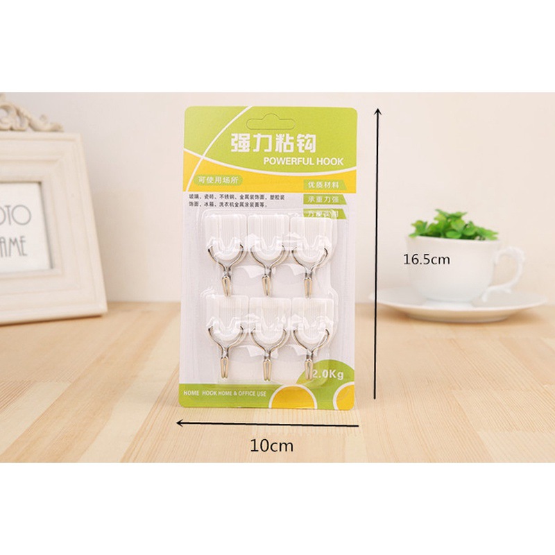 Square Strong Sticky Hook Bathroom Kitchen Wooden Glass Wall Towel Hook Six Pack