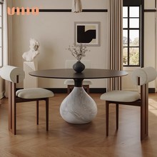 法式复古实木圆形餐桌设计师极简大理石罗奇堡餐厅水滴饭桌
