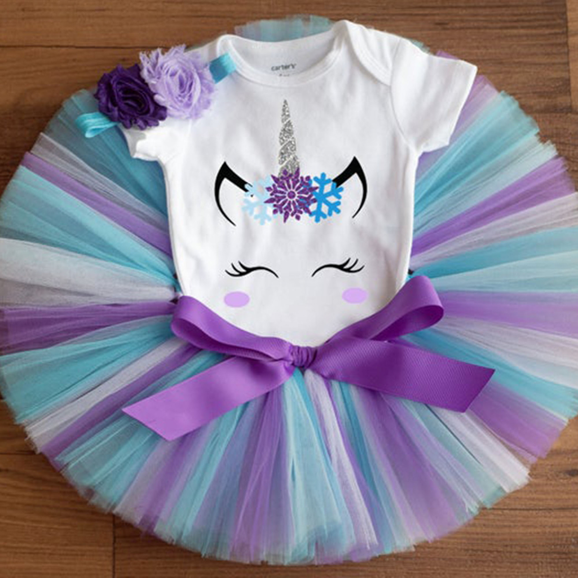 unicorn 独角兽图案宝宝套装 拍照摄影婴幼儿服饰 跨境三件套童装