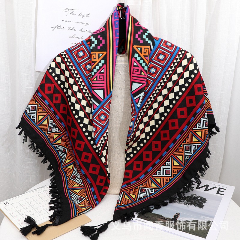 2023 New Ethnic Style Headcloth 110 Large Kerchief Women's Warm Cotton Tissue Northwest Travel Trip Shoot Sunscreen Shawl