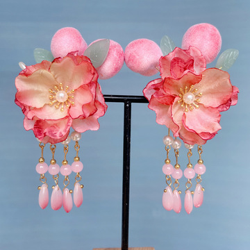 汉服头饰儿童发饰古风绢花对夹中国风仙气女童演出发夹古装配饰品