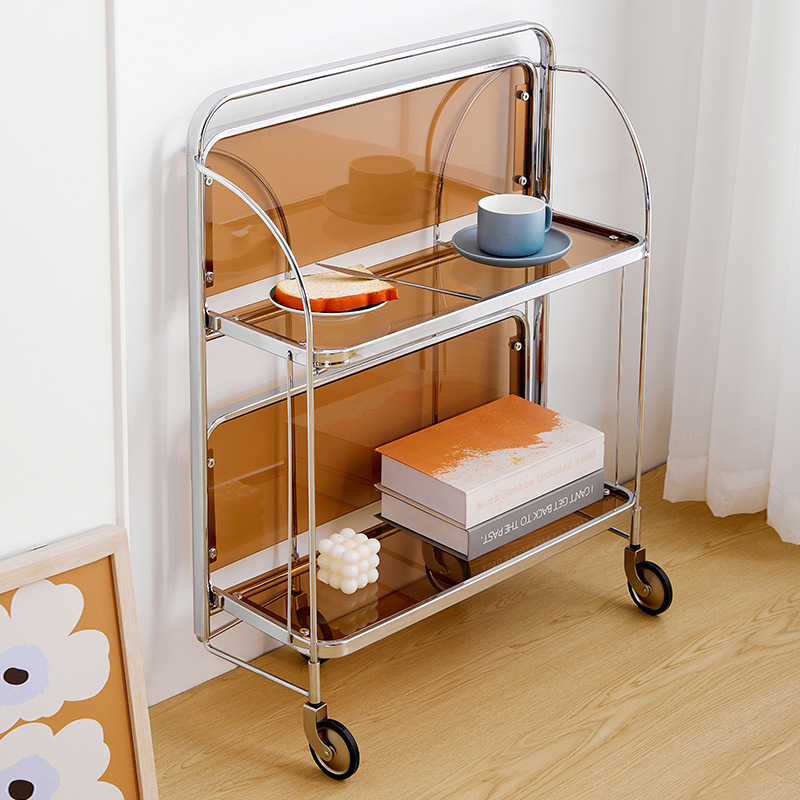 INS Zhonggu Trolley Rack Coffee Table Multi-Layer Storage Rack Folding Storage Rack Glass Trolley