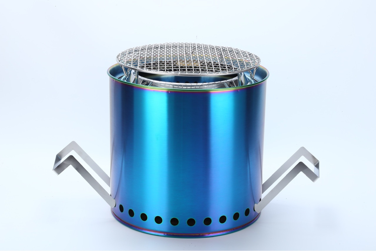 新款烤蓝户外大号柴火炉不锈钢炉体圆形烧烤炉户外便携式野营炊具