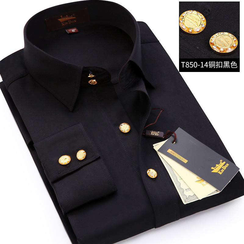金盾新款男士长袖衬衫商务修身款铜扣亮扣弹力抗皱免烫衬衣