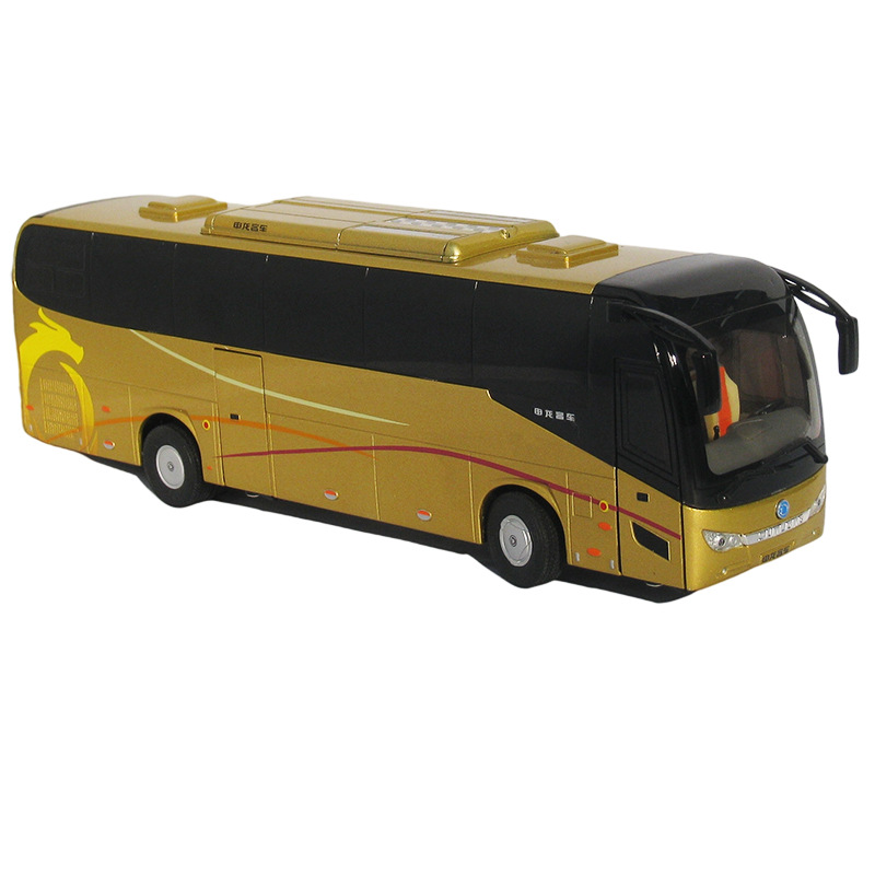 1:43 申龙旅游客车巴士金色款合金客运旅行精致汽车玩具模型摆件