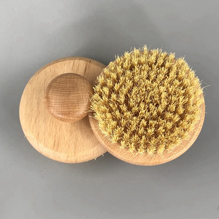 工厂供应新款圆形小巧洗澡刷剑麻毛刷榉木手柄仙人掌毛搓澡刷现货
