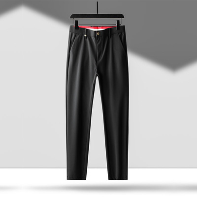 大暑薄款刺绣锦纶牛奶丝休闲裤男 夏免烫抗皱垂感顺