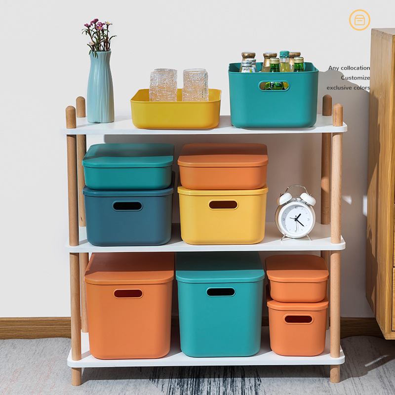 Household Contrast Color Storage Box Wardrobe Clothes Storage Box with Lid Large Size Storage Basket Sundries Container Plastic