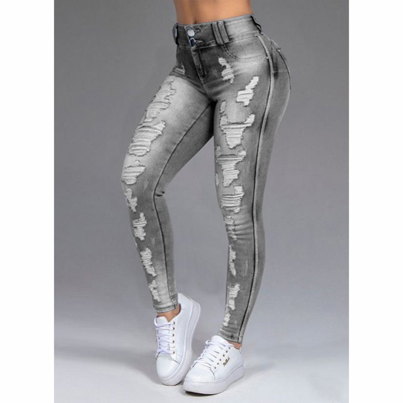   Factory Straight Hair Amazon Wish European and American adies Jeans Ripped Slimming Stretch Jeans Pants Women's Pants