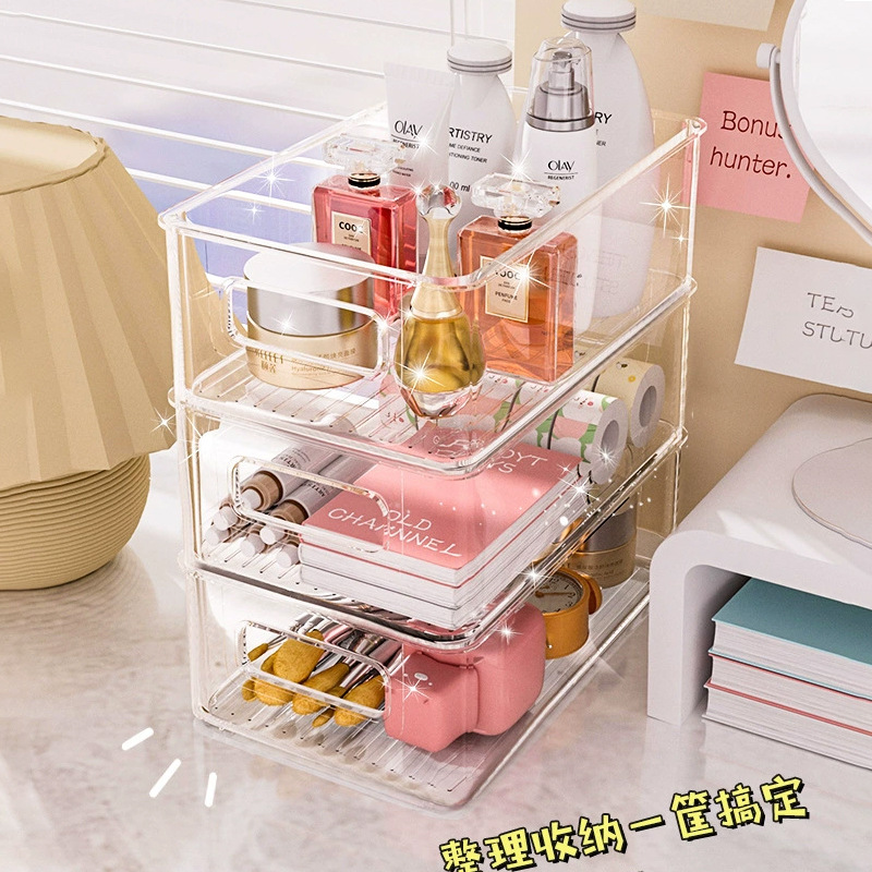 Desktop Storage Box Household Transparent Basket Dormitory Stationery Snacks Sundries Storage Box Cosmetics Mask Storage Rack