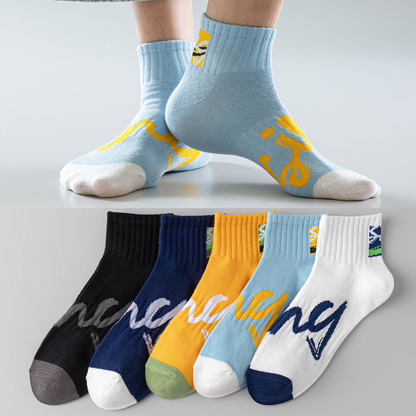 Spring and Summer New Youth Tube Socks Men's Socks Thin Letter Pattern Leisure Sports Style Cross-Border Supply