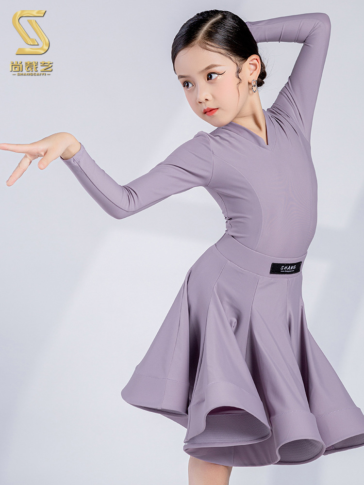 拉丁舞舞蹈服女儿童比赛服专业演出服艺考规定服大摆裙新款考级服