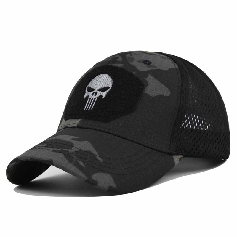 Hat Outdoor Camouflage Baseball Mesh Cap Special Forces Tactics Camouflage Hat Skull Sun-Proof Velcro Peaked Cap