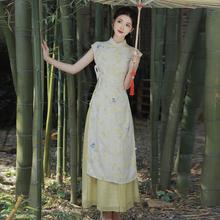春夏复古新中式国风无袖改良旗袍裙收腰汉元素连衣裙两件套套装