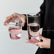 沁沛 粉色富士山杯小众设计玻璃杯家用水杯威士忌杯洋酒杯咖啡杯