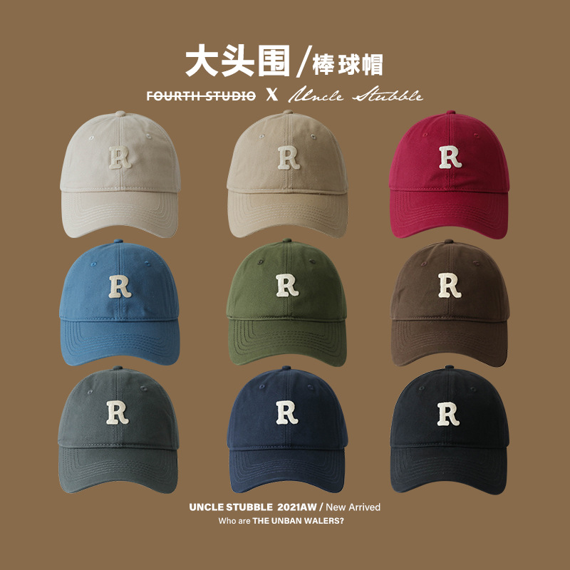 R Letter Baseball Cap Female Japanese Style All-Matching Slimming Big Head Circumference Korean Peaked Cap Male Sports Sun Protection Sun Hat