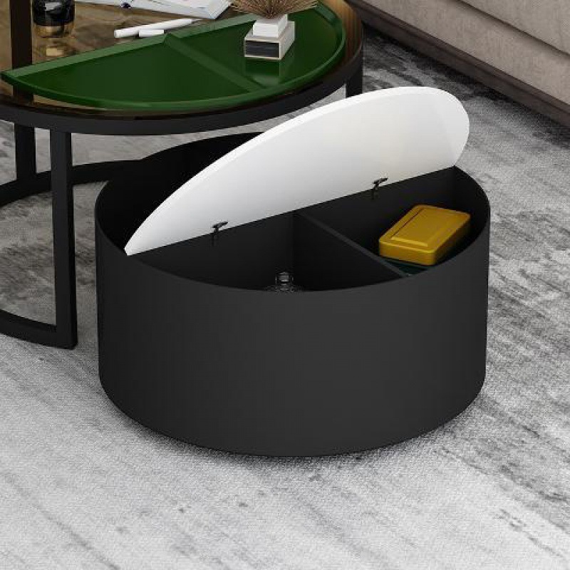 Nordic Coffee Table Living Room Modern Minimalist Retractable Combination round Tea Table Tempered Glass Creative Iron Coffee Table Side Table