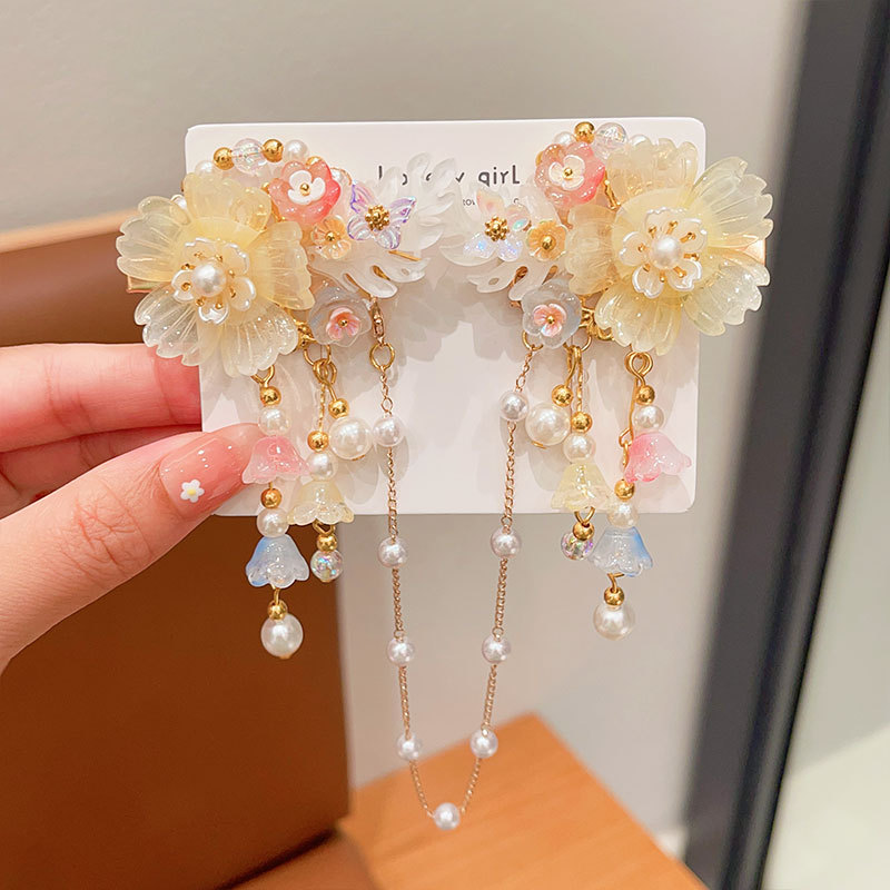 Ancient Style Children's Forehead Chain Hairpin Super Fairy Flower Tassel Hair Accessories Chinese Style Little Girl High Sense Hanfu Headdress