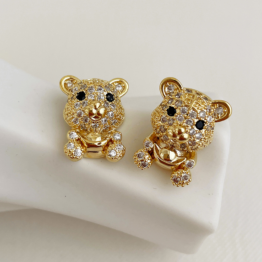 2022新款重工微镶锆石小老虎耳环女简约个性本命年创意耳钉耳饰品