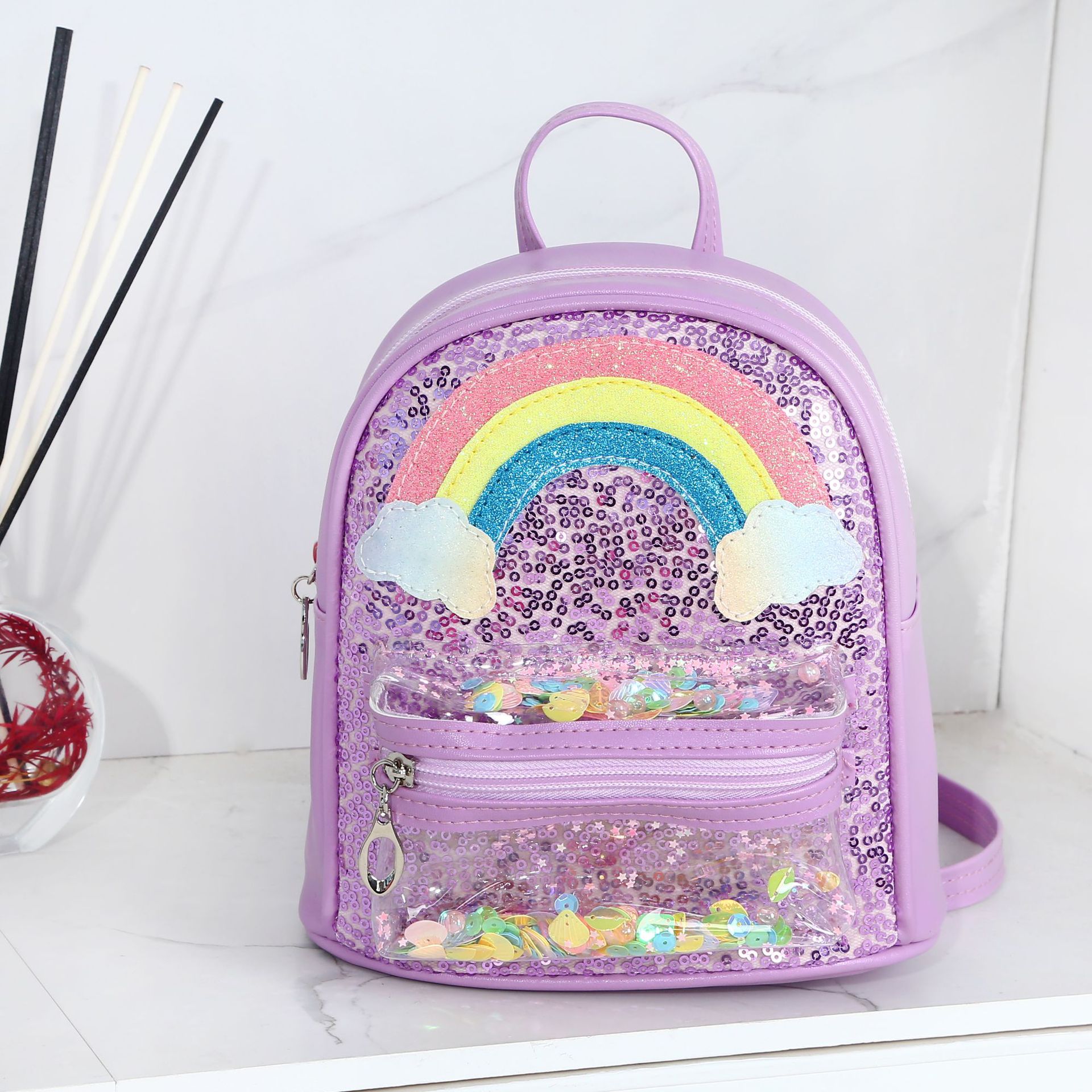 Sequined Princess Rainbow Backpack Personalized Kindergarten Girls' Schoolbag New Cartoon Large Capacity Bag for Women