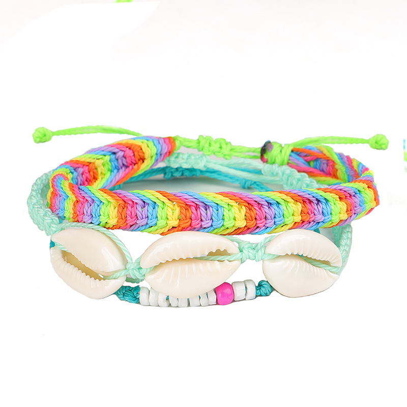 Cross-Border New Arrival Bohemian Vacation Style Bracelet Handmade Creative Weaving Color Wax Line Shell Bracelet Set