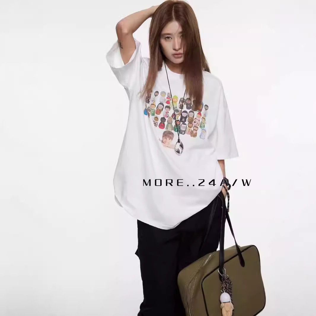 more有熊新款早秋韩国女装潮牌复古宽松休闲短袖t恤上衣女 668006