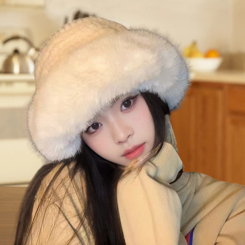 仿皮草貂毛帽子女冬天毛绒渔夫帽东北保暖雷锋帽加绒加厚帽蒙古帽