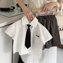 男童短袖套装2024夏季新款韩版儿童衬衫西装短裤洋气领带翻领套装